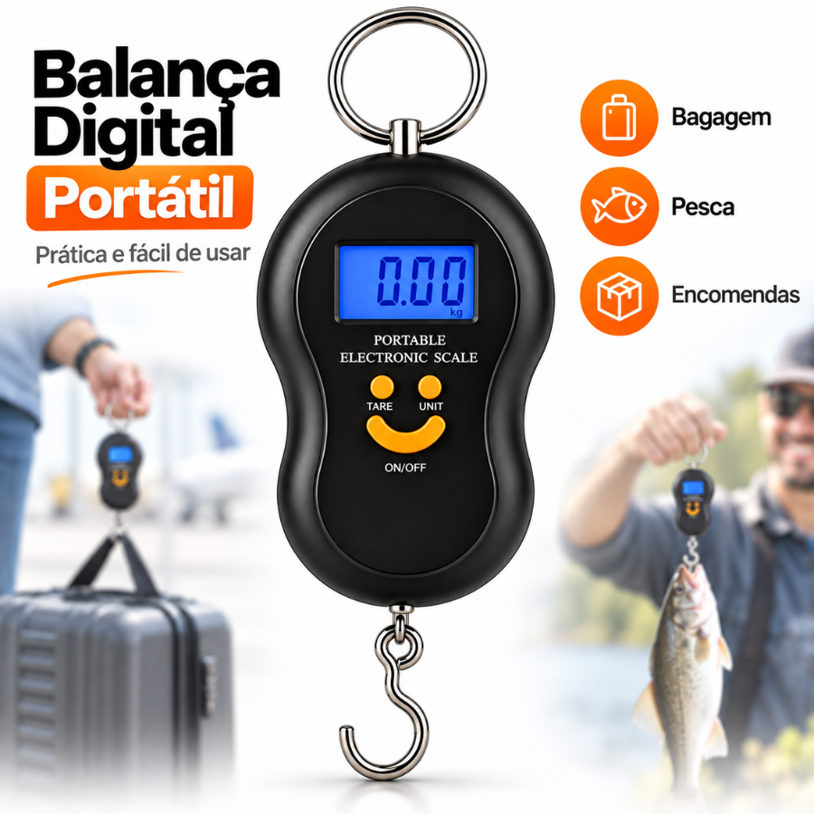 Imagem Balança Portátil Digital 50kg Para Pesca Bagagem Mala Viagem com Função Tara e LCD
