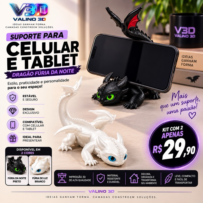 Suporte de Celular e Tablet Como treinar seu Dragão Decorativo | Porta Celular Criativo para Mesa Gamer | Chaveiro