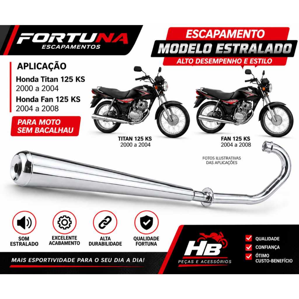 Escapamento Fortuna Turuna Cg Titan/fan 125 Ks 2000 A 2008 Estralador Cromado