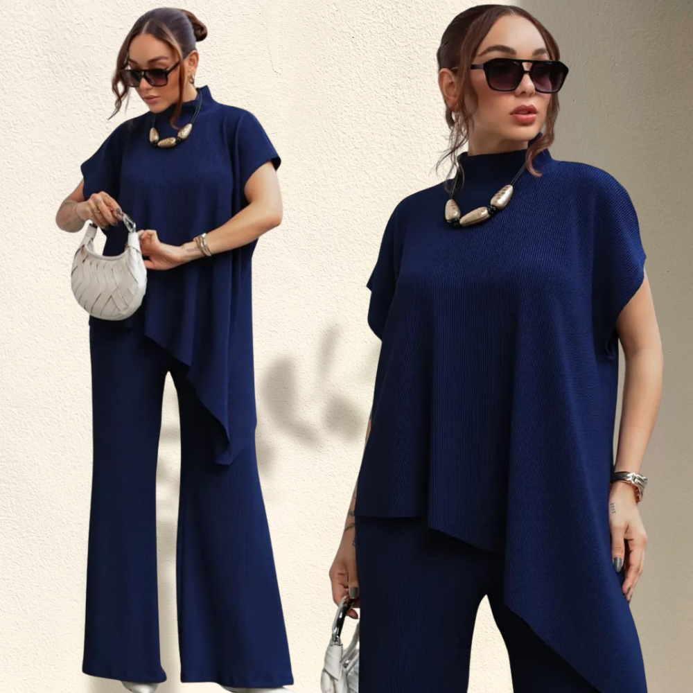 Conjunto Feminino Ana Ruga blusa Regata Assimétrico Gola Alta + Calça Pantalona envío rápido