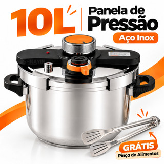 Panela de Pressão Inox 304 10L com Pinça de Alimentos Grátis, 100kPa, Indução e Gás