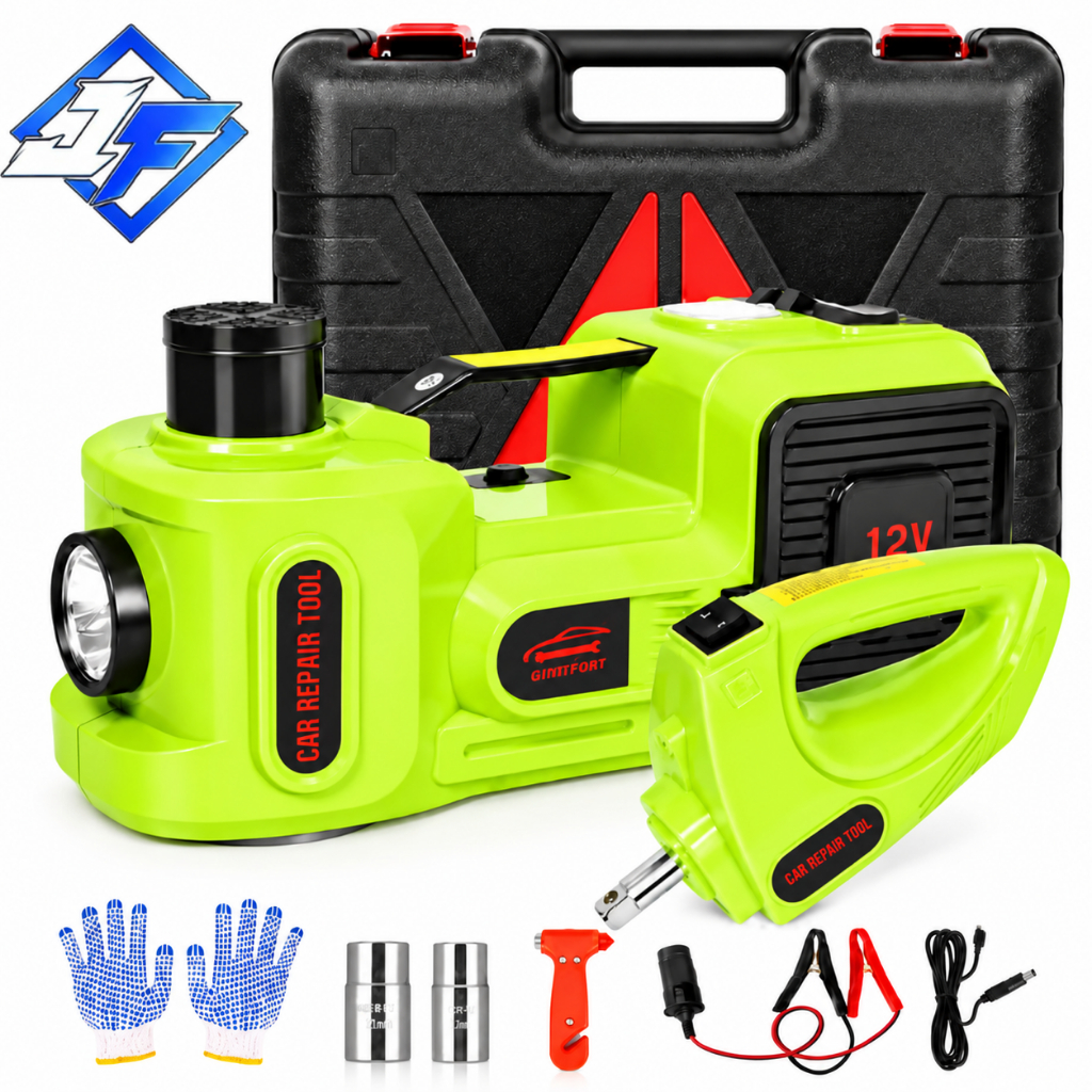 Kit Macaco Elétrico 5T 12V para Carro com Chave de Impacto Luz LED e Maleta Portátil