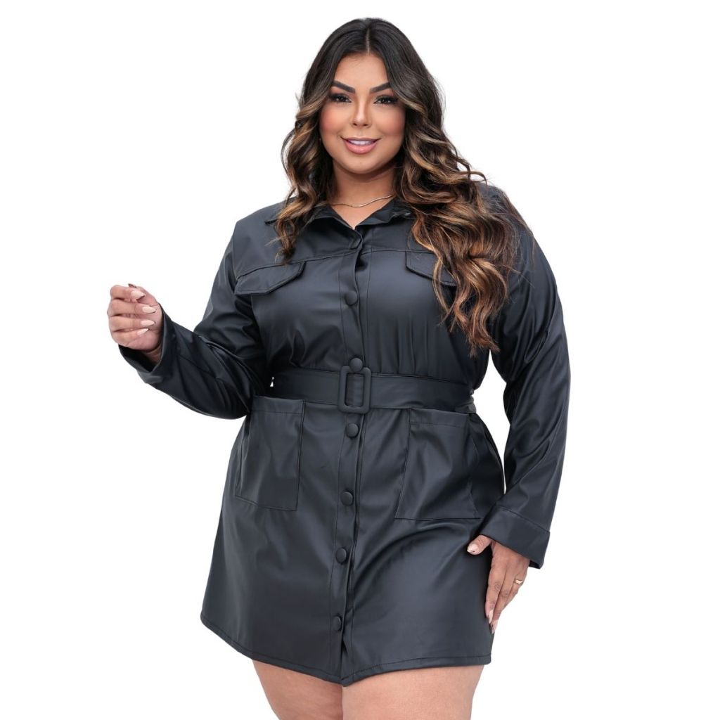 Casaco Jaqueta Parka Sobretudo Plus Size Couro Fake Paly