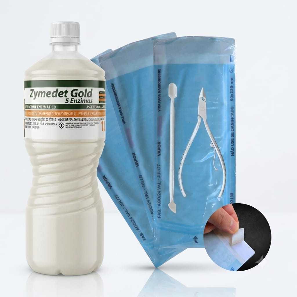 Detergente Enzimático 1L + 100 Envelope Para Esterilização 9x23cm Kit manicure