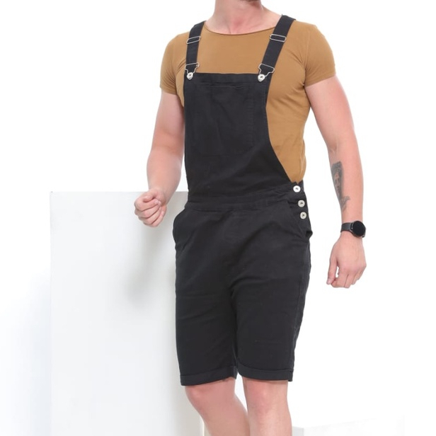 Macacão Curto Masculino Sarja Preto