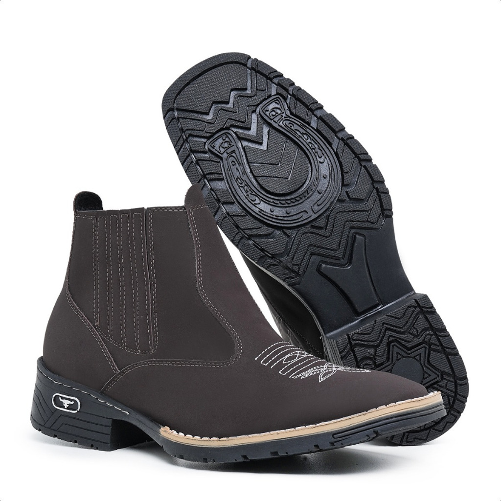 Bota Botina Texana Original Rodeio Masculino Raiz Estilo Confortável Macio Nobuck Quadrado Infantil Unissex Feminino