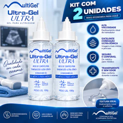 Kit 2 Unidades Gel Condutor Multigel Ultra 100g | Ultrassom, Fisioterapia, Estética, Doppler e ECG
