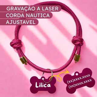 Coleira Para Cachorro e Gato Com Plaquinha de Identificação Personalizada