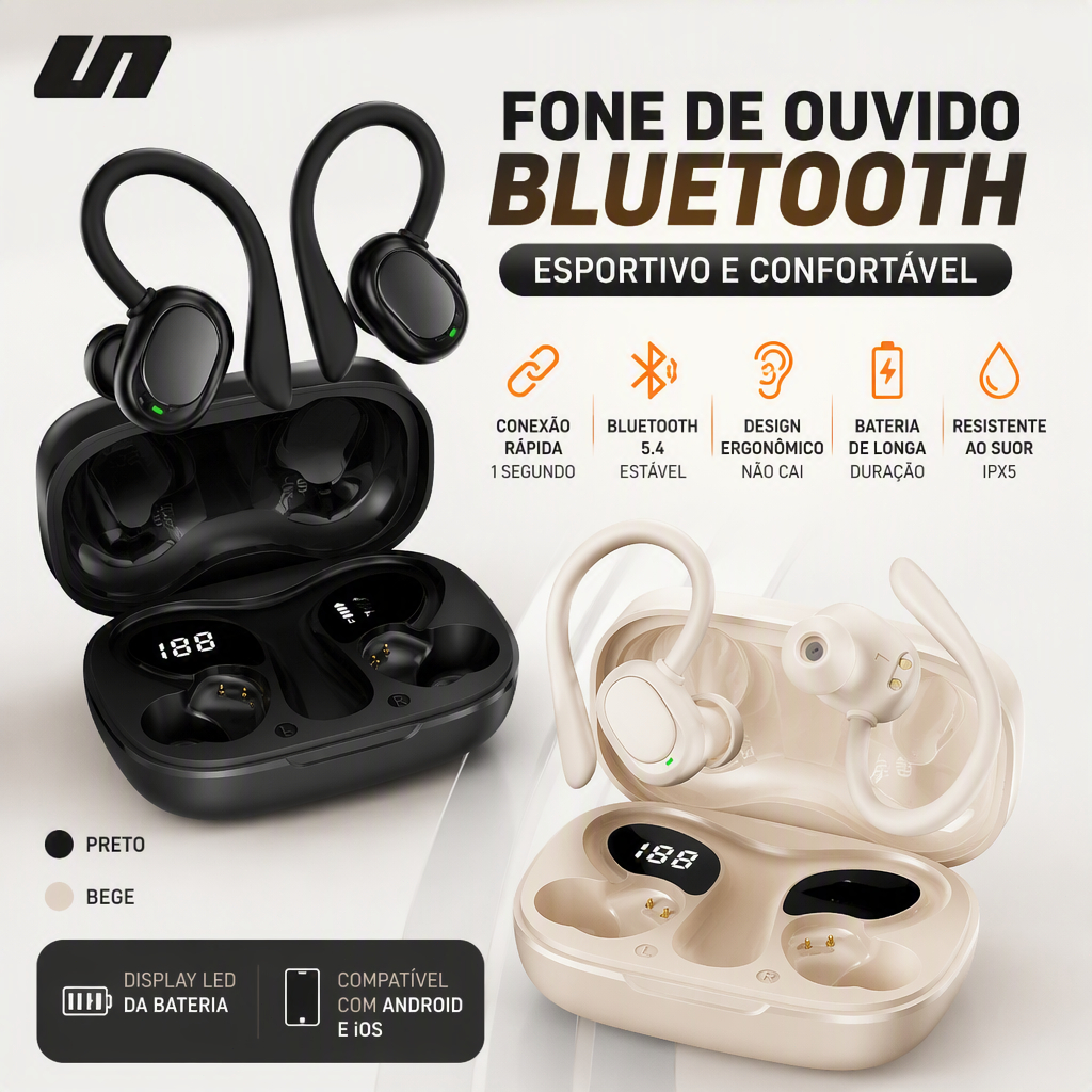 Fone Bluetooth Sem Fio TWS HiFi Estéreo Gamer Display LED IPX3 Cancelamento Ruído Intra Auricular