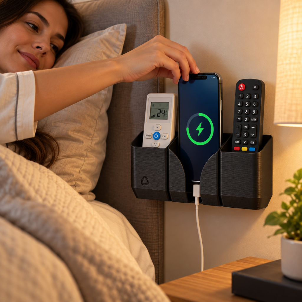 Suporte para Controle Remoto e Celular de Parede 3 Compartimentos
