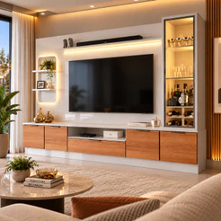 Estante Home Para TV Até 75” Noble 270cm Com Cristaleira, Torre LED e Portas Reflecta Sala Modulada