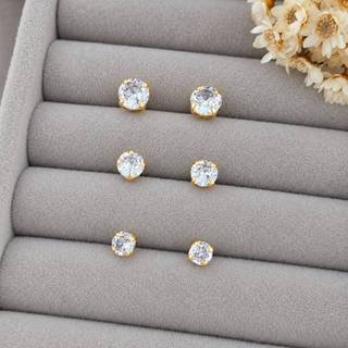 Trio Brincos Ponto de Luz Premium com Zircônias Banhado a Ouro 18K - T 3/4/5 mm - Tarracha Baby