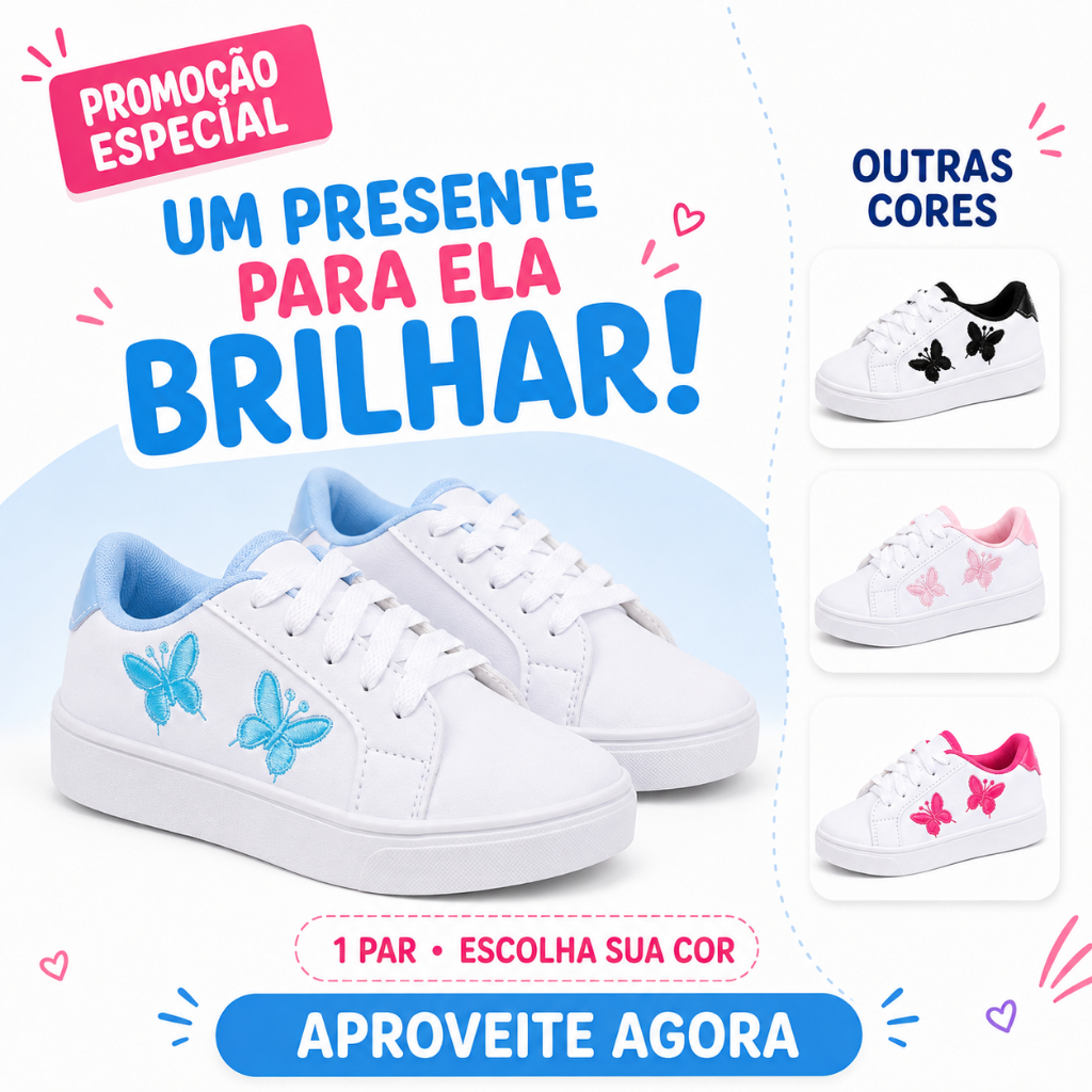 TENIS FEMININO MENINA BORBOLETA