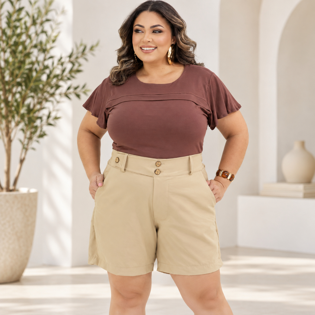 Short Feminino Plus Size Alfaiataria Cintura Alta Tamanho Grande Social Moda Verão