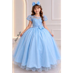 Vestido Infantil Menina Longo Peito Rendado Azul Bebe Dama De Honra Daminha Formatura Casamento