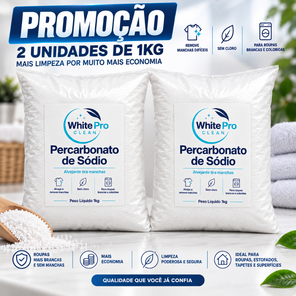 Percarbonato de Sódio White Pro 2kg 100% Puro Limpeza em Geral Sem Cloro Limpeza Pesada