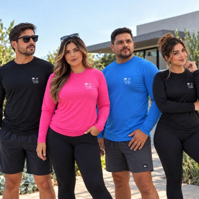 Camisa UV Feminina e Masculina Proteção Solar 50+ Manga Longa Camiseta Unissex Moda Praia Primavera Verão Térmica