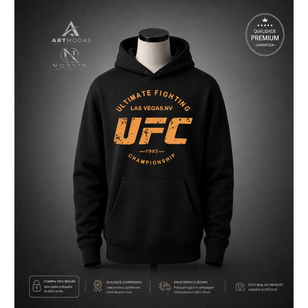 Blusa de Frio Masculina UFC Moletom Estampado Algodão Quentinho Confortável Esportivo
