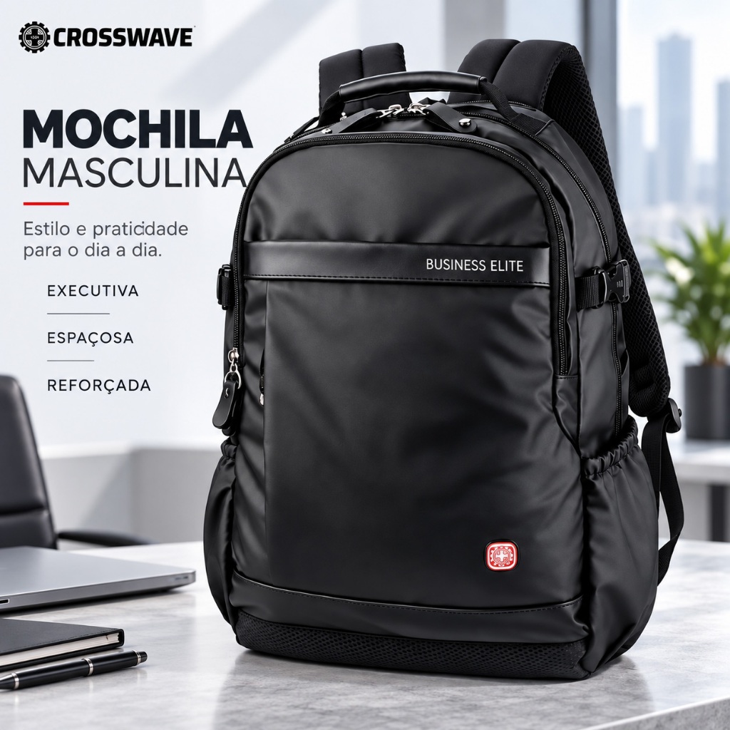Mochila Masculina Crosswave Executiva em PU Grande Espaçosa para Trabalho e Dia a Dia