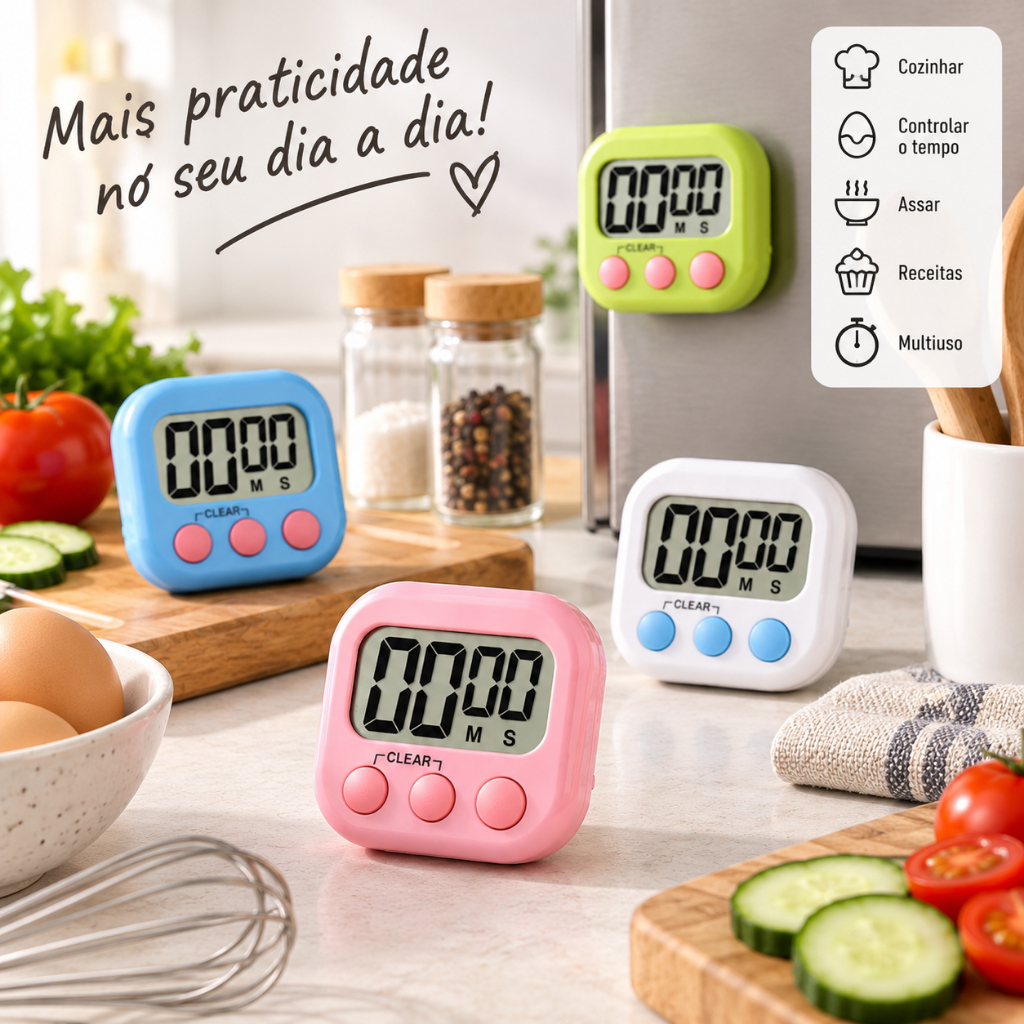Temporizador Digital de Cozinha LCD Timer Cronômetro Contagem Regressiva Alarme Magnético