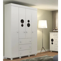 Guarda Roupa Infantil 4 Portas e 3 Gavetas Pimpolho Multimóveis Branco