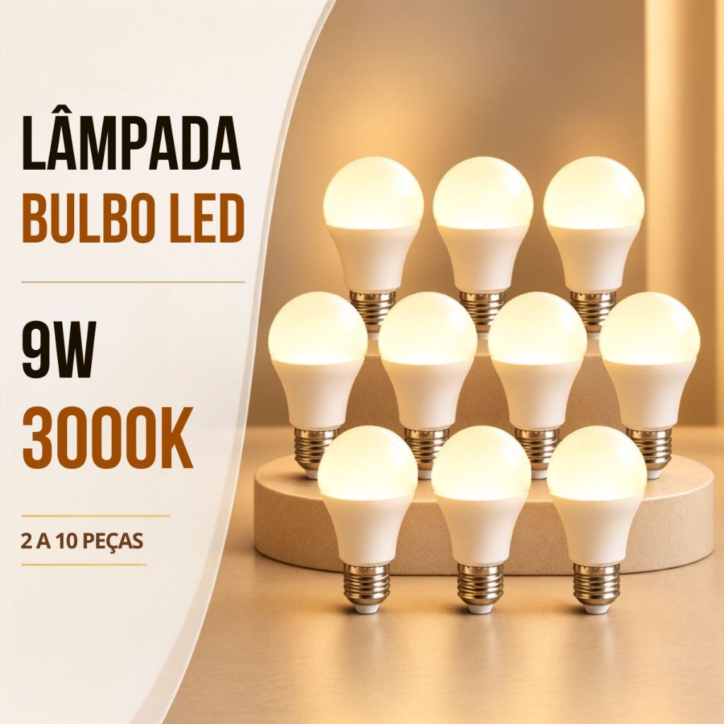 Kit 2 à 10 Lâmpada Led Bulbo 9w 3000k Bivolt 110v 220v Lâmpada Luz Amarela Quente Aconchegante