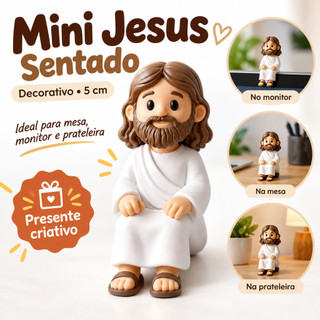 Mini Jesus Sentado 5cm Decorativo Religioso para Monitor Mesa Prateleira Nicho Computador Presente