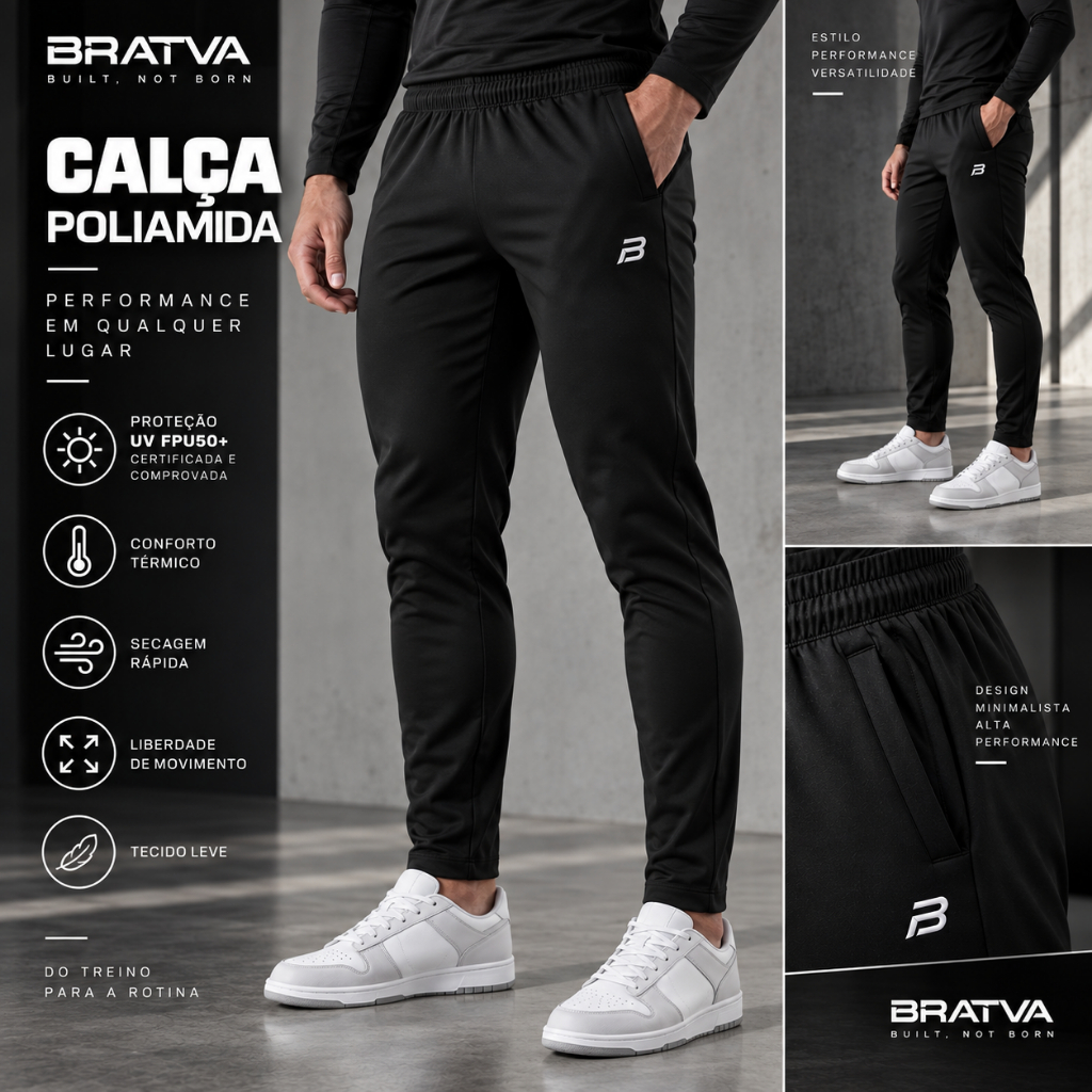Calça Masculina Poliamida com Elastano Academia Treino Esportiva Fitness Bratva