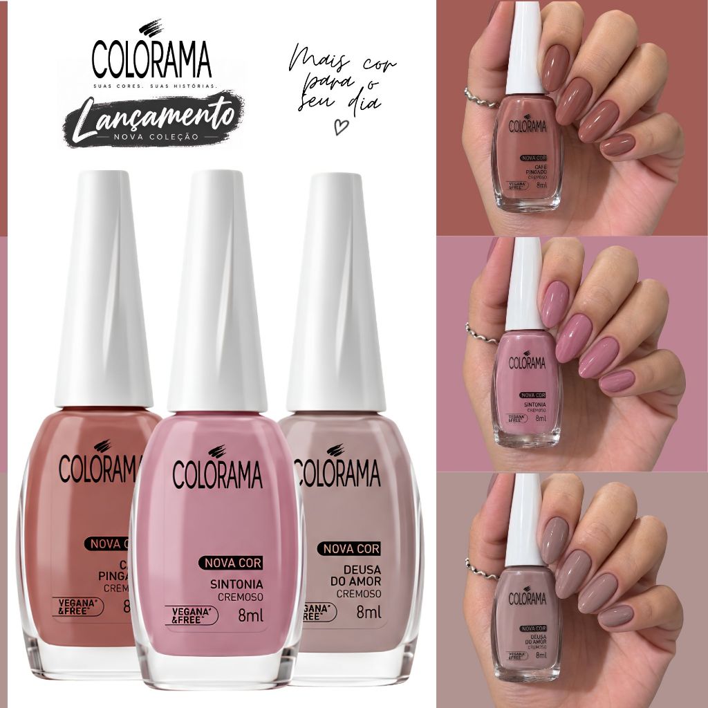 Kit Colorama Esmalte Atacado Tons Rosa Rose Nude Delicados Promoção Vegano 8ml