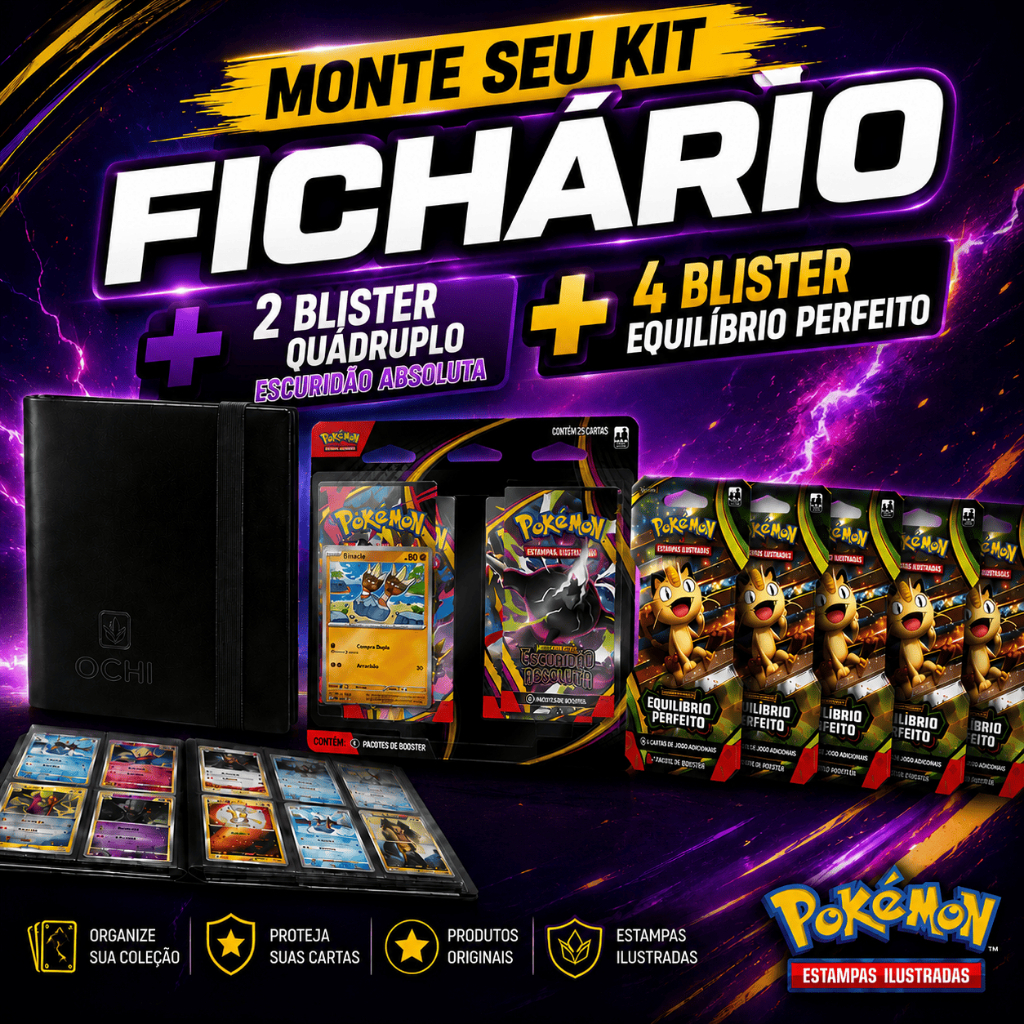 KIT COLECIONADOR POKÉMON TCG + FICHÁRIO 3x3