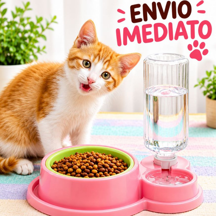 Comedouro Duplo Anti Formiga Pet Bebedouro automático para Cães e Gatos Reservatório de Água 500ml