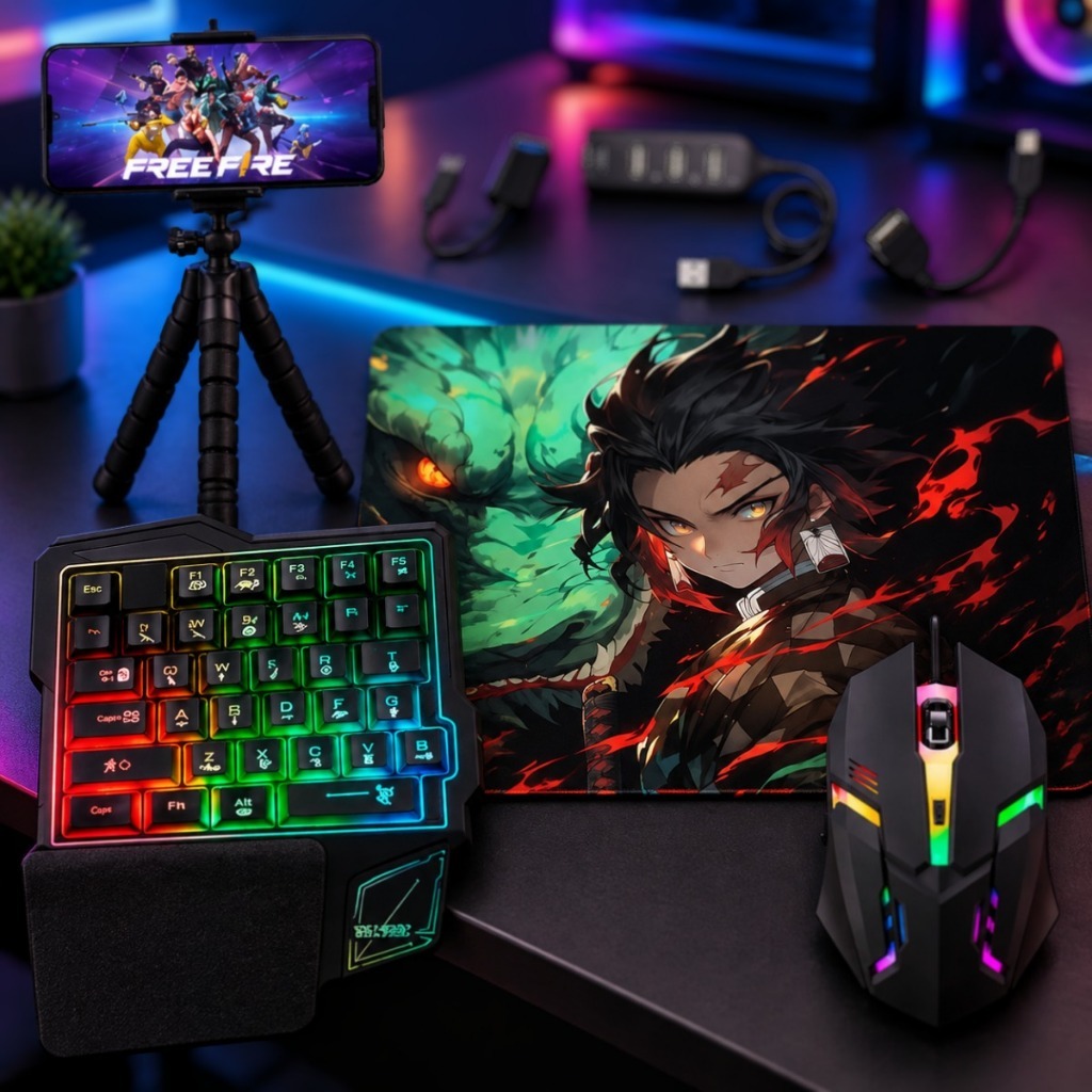Kit Mobilador Gamer Completo One Hand Uma Mao Otg Tipo C Micro 7 Peças