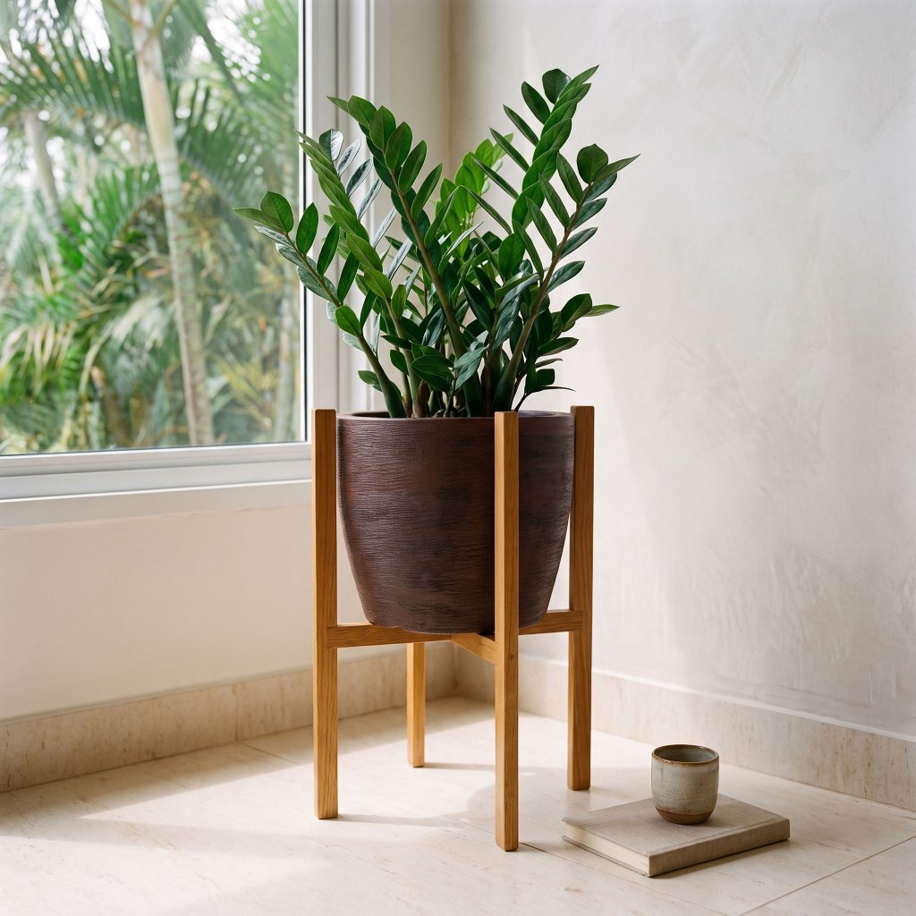 Vaso em Polietileno para Plantas com Suporte 55cm Decoração Pé de Madeira
