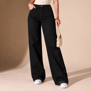 Calça Feminina Wide leg Sarja Boca Larga Premium Cintura Alta Envio Rápido Blogueira