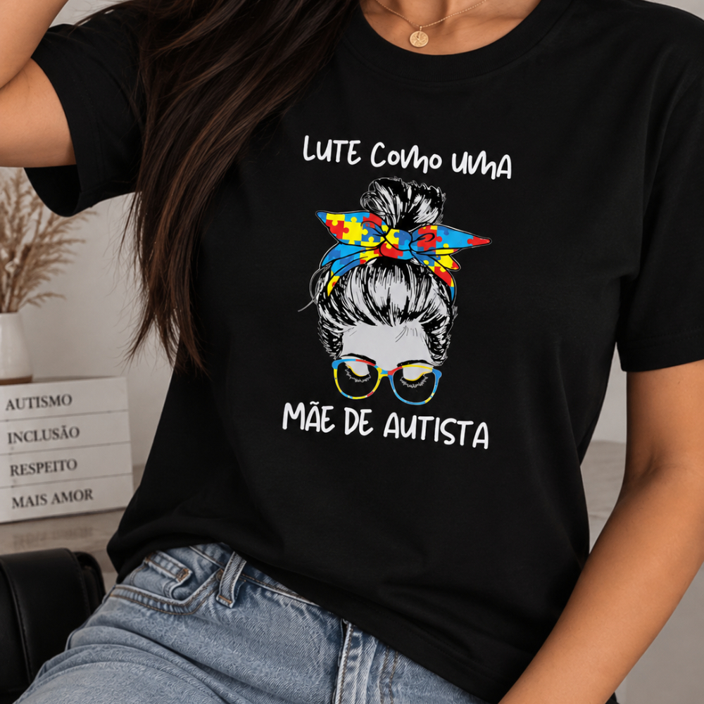 Camiseta Feminina T-Shirt TEA Mãe Autismo Oversize Streetwear Estampado Básico Moda Casual Despojado Estiloso