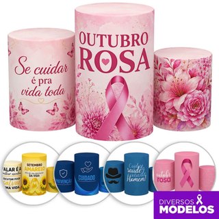 Capa Cilindro Outubro Rosa Decoração Campanha Evento Conscientização Em Tecido Sublimado