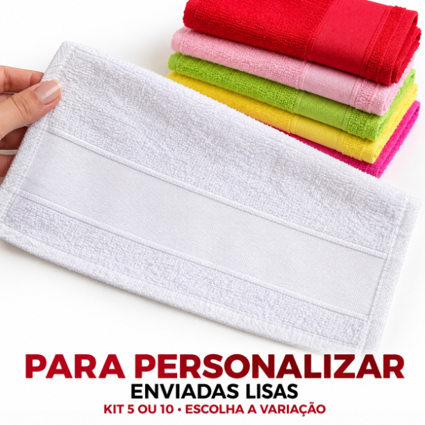 Kit 10 Toalhinha Social De Mão Boca Para Sublimar Transfer Silk 50x29 100% Algodão Toalha Escolar Para Personalizar