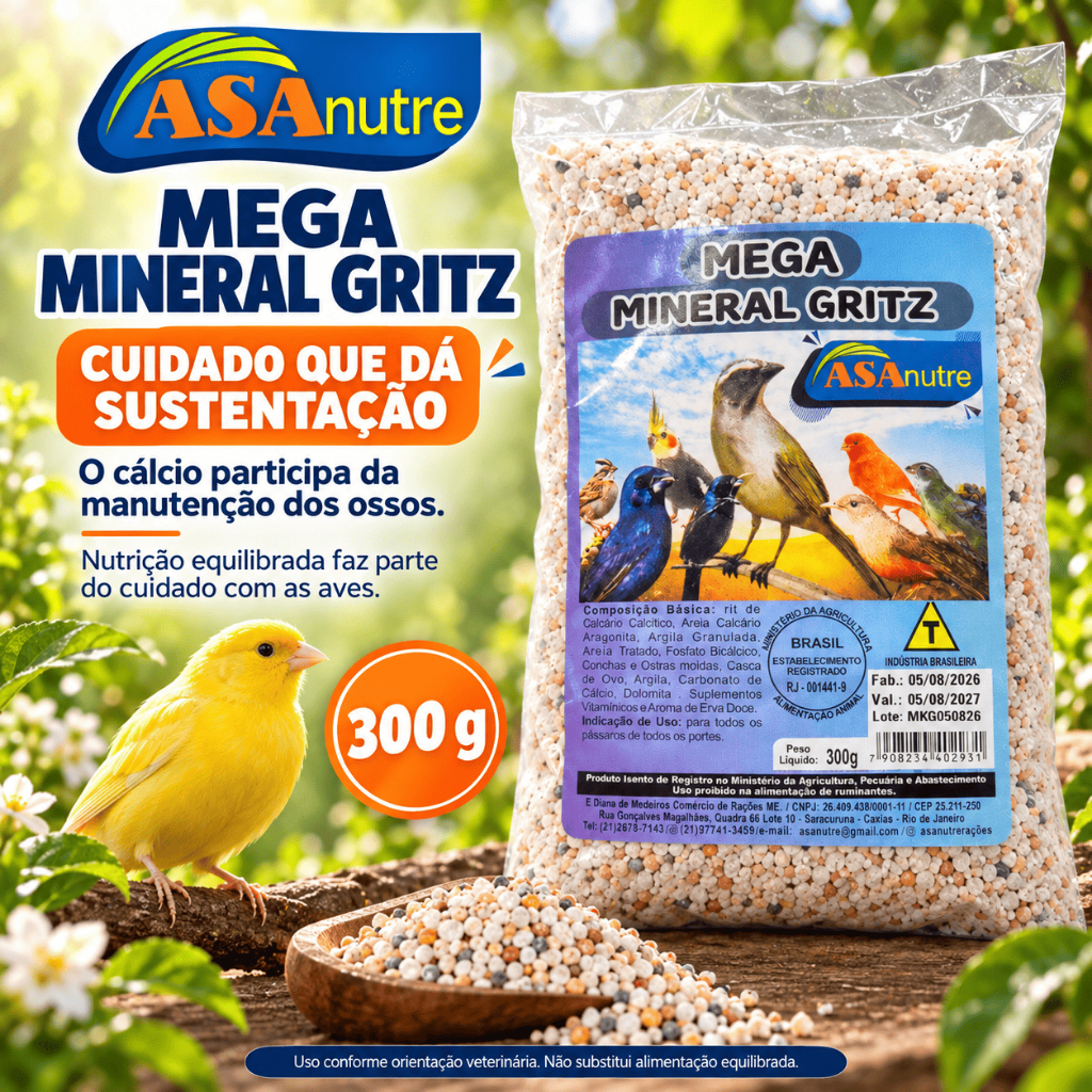 Areia Mineral Para Pássaros ASAnutre Mega Mineral Gritz 300g Com Aroma de Erva-Doce — imagem 2 de 2