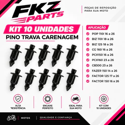 10 Trava 6mm Presilha Fixar Carenagem e Rabeta Pop/Biz/CG160/PCX/CB300/Fazer/Factor/ Pino Pequena Preta