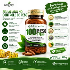 60 Cápsulas Quitosana + Spirulina + Psyllium + Picolinato de Cromo + Vitaminas A e C