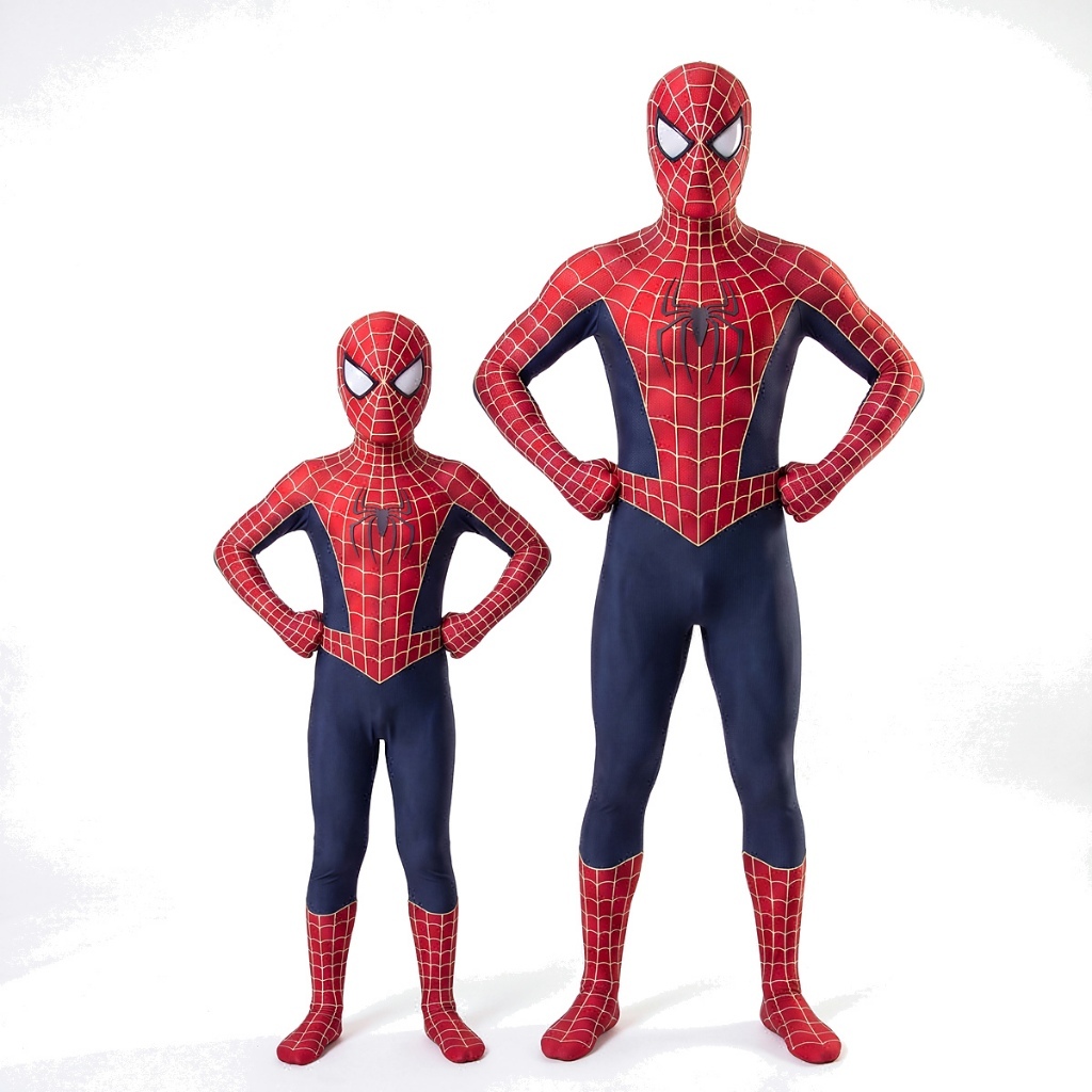 Fantasia Homem Aranha Tobey Infantil e Adulto Roupa Cosplay Macacão Lycra Máscara Inclusa Solado Antiderrapante