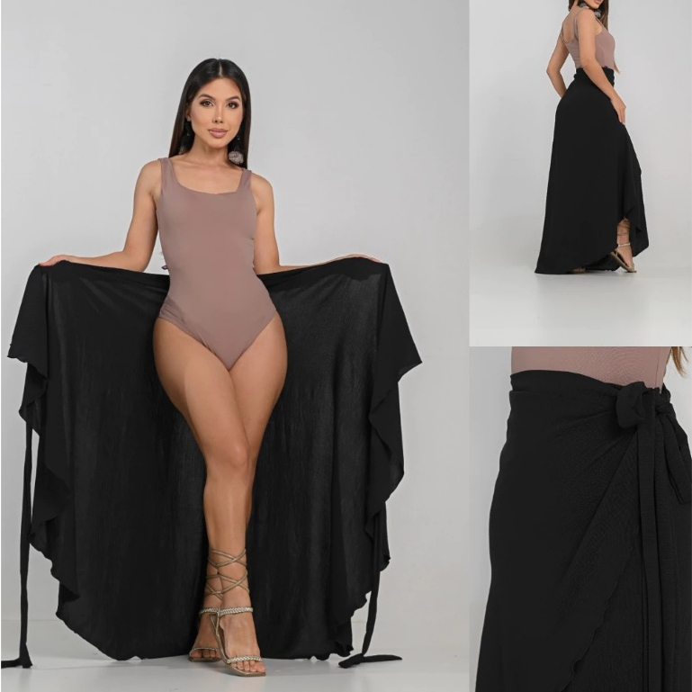 Saia Feminina Transpassada Envelope Longa Com Forro Cores