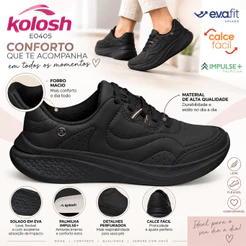 3* Tênis Kolosh Feminino Confortável Para Caminhada Leve Casual Dia a Dia Calce Fácil Solado EVA + Meia