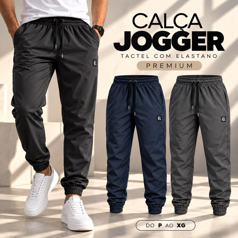 Calça Jogger Masculina Tactel Com Elastano Leve Casual Esportiva Bolsos Grandes Academia