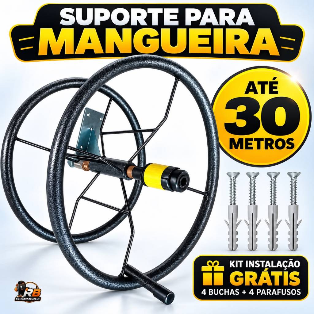 Suporte para Mangueira de Jardim Giratório Enrolador de Mangueira 30 Metros