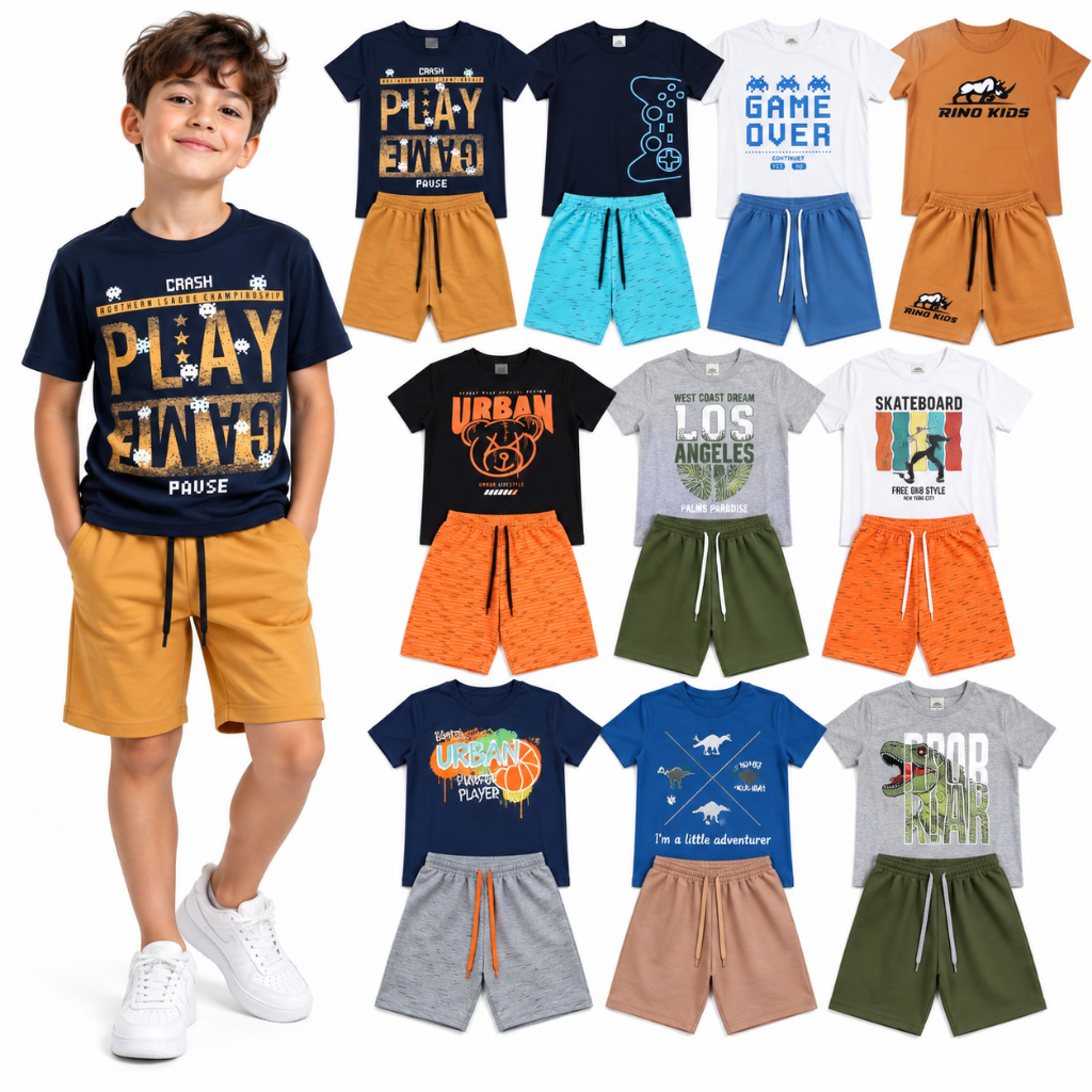 Conjunto Infantil Menino Sortido Kit 5 conjuntos Masculino Verão  Camisetas e Regatas com Shorts 10 peças