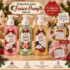 Etiquetas Natal para Frasco Pump 100ml Personalizadas Adesivas 6x4cm + Etiqueta Identificação