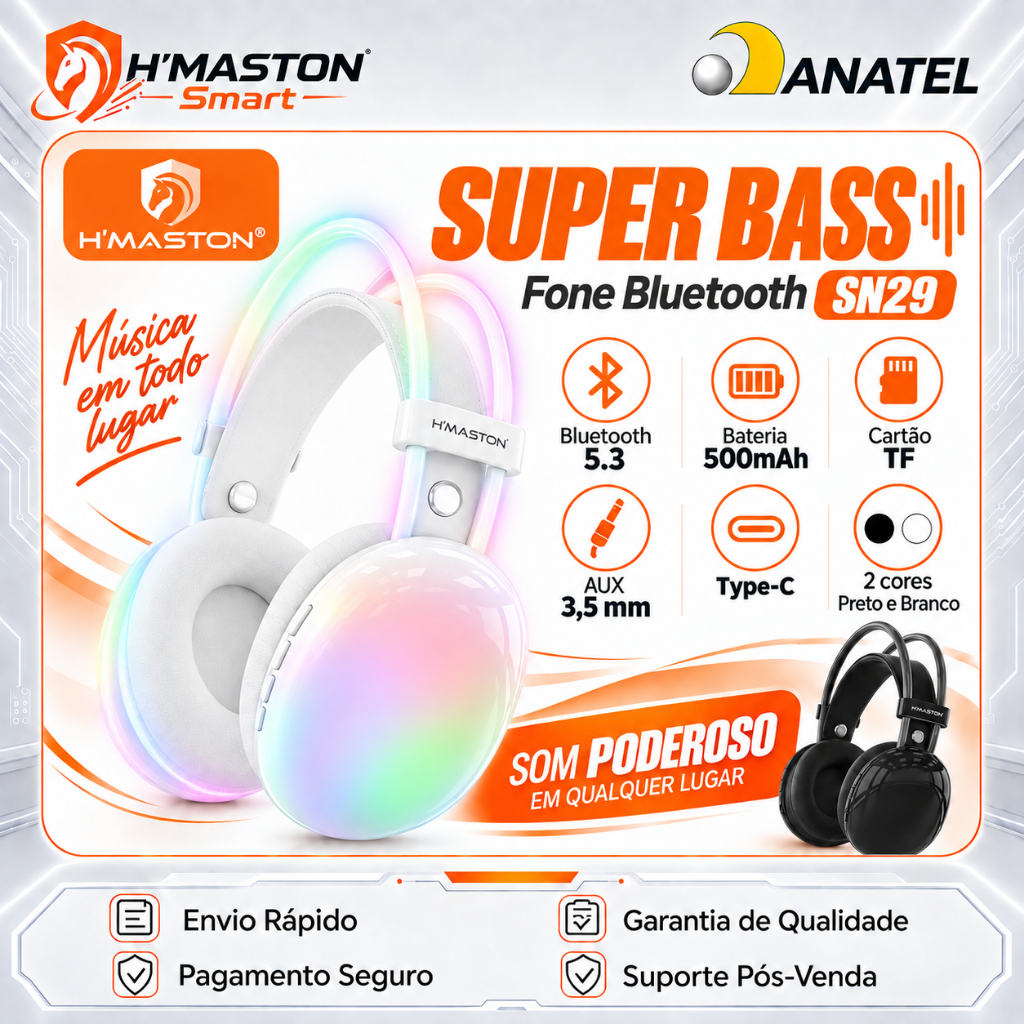 H'MASTON SN29 Fone Gamer Com Microfone Headset Gamer Sem Fio Fone Headset Bluetooth Fone Gamer Sem Fio Cartão TF