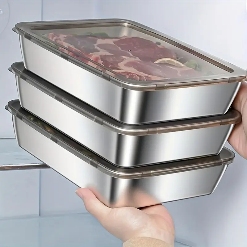 Conjunto 2 Recipientes Aço Inoxidável Tampa Hermética Armazenamento Alimentos para Geladeira e Churrasco