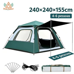 Festa Barraca De Acampamento 6 Pessoas Barraca Camping Grande Dupla Camada Impermeável Anti-UV Ventilação Lateral